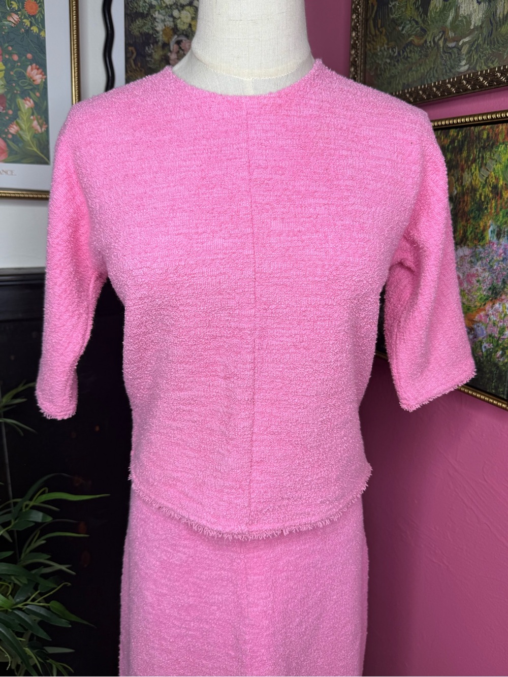 Zara Pink Structured Jacquard Top & Midi Skirt Set Sz S - Picture 3 of 14